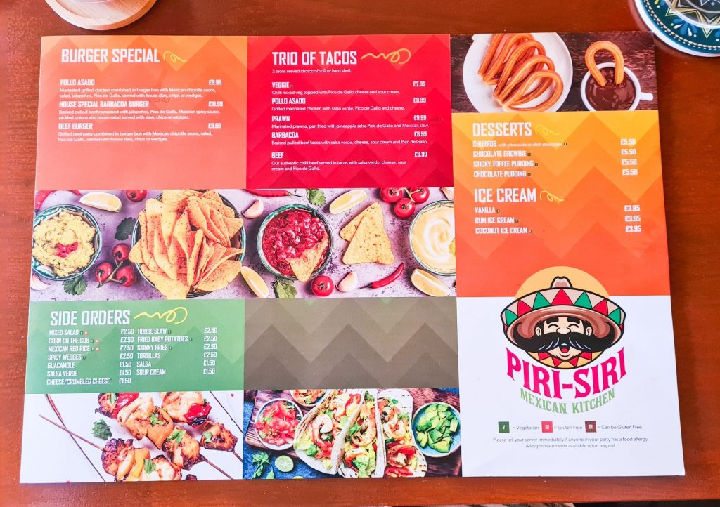 piri-siri mexican menu